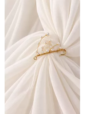 Broche attache-traîne de mariée argenté et perles nacrées – Églée