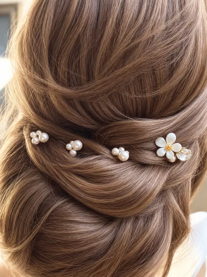 Pics à cheveux de mariée fleuris avec perles nacrées et cristal - Rosélia
