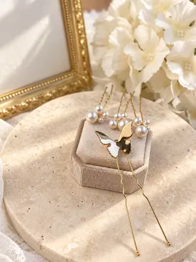 Pics à cheveux de mariée avec perles nacrées et papillon doré - Méliane