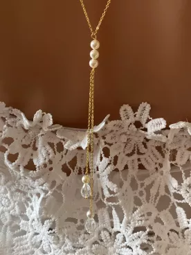 Éclat d’Iris - Collier de dos – Gouttes Swarovski & perles de cristal pour robe dos nu élégante