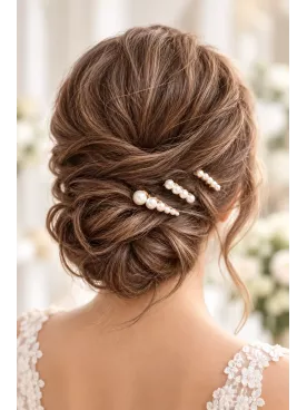 Lot de 3 peignes à cheveux mariée en perles nacrées dorées - Théoline
