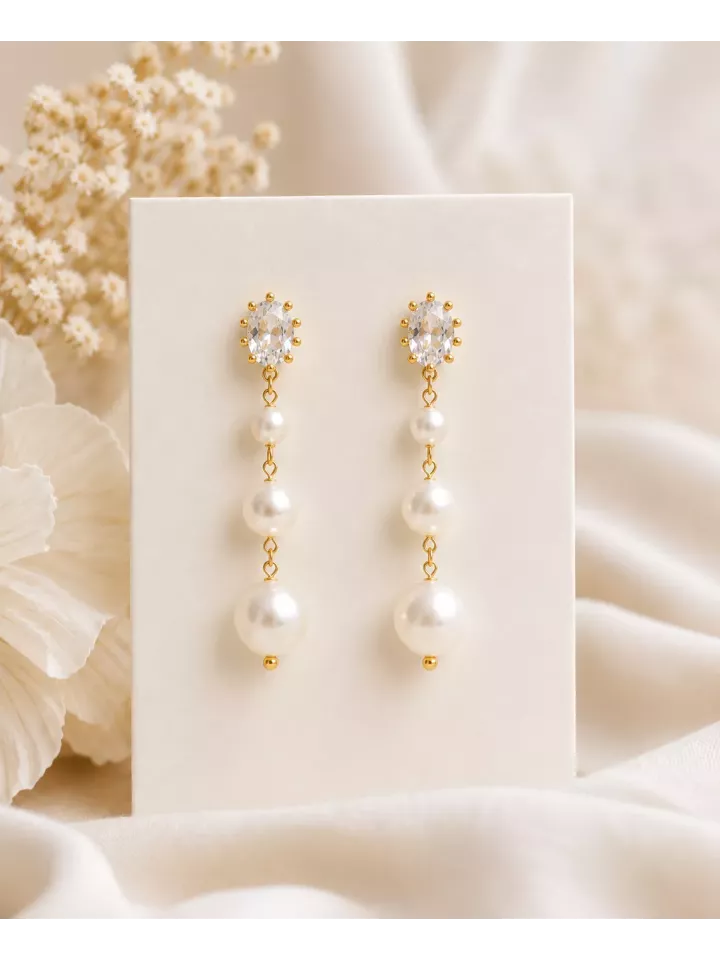 Boucles d’oreilles de mariée Léonie – Perles nacrées et cristal