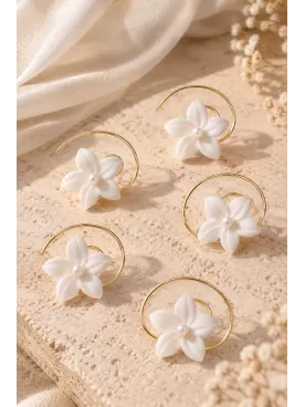 Spirales à cheveux fleuries pour mariée, fleurs blanches nacrées et dorées – Bijoux de coiffure mariage-Azalée