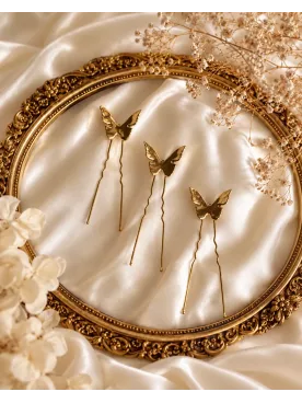 Pics à cheveux de mariée Papillonne – Papillons dorés pour coiffure de mariage