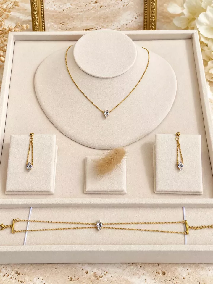 Parure bijoux de mariée en cristal – Collier, boucles d’oreilles et bracelet – Bérénice