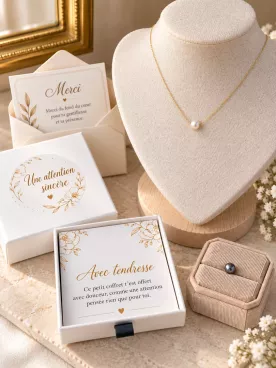 Coffret Cadeau Personnalisé – Collier Perle d’Eau Douce ou Dark Grey Irisée | Gold Filled ou Argent 925