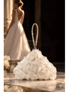 Sac pochette de mariée ivoire à fleurs 3D, sac de mariage élégant et romantique- Bertille
