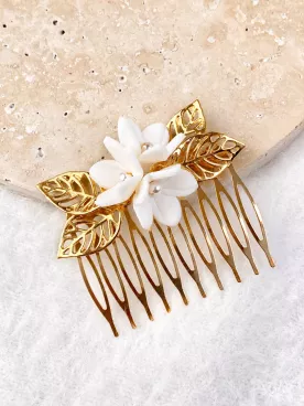 Coffret Héritage – Accessoires de mariée avec gants en tulle à pois, peigne à cheveux doré et pochette cadeau