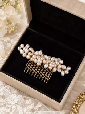 Peigne de mariée Nacrescence – Perles d’eau douce baroques et finition dorée | Bijou de cheveux élégant