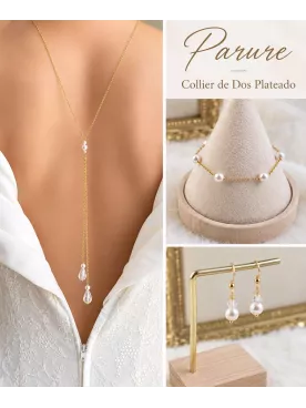 Parure Mariée Rose Gold – Collier de Dos Élégant, Bracelet et Boucles d’Oreilles | Bijoux de Mariage Raffinés Robe Dos Nu