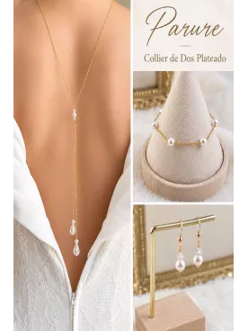Parure Mariée Rose Gold – Collier de Dos Élégant, Bracelet et Boucles d’Oreilles | Bijoux de Mariage Raffinés Robe Dos Nu