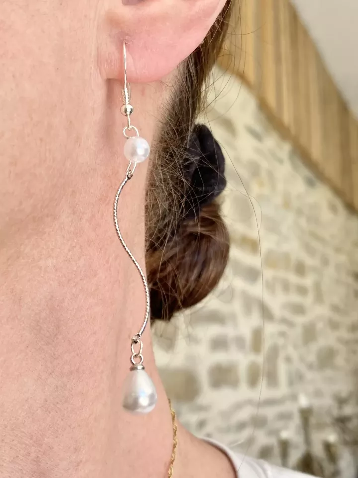 Boucles d'oreilles mariée Vague Nacrée