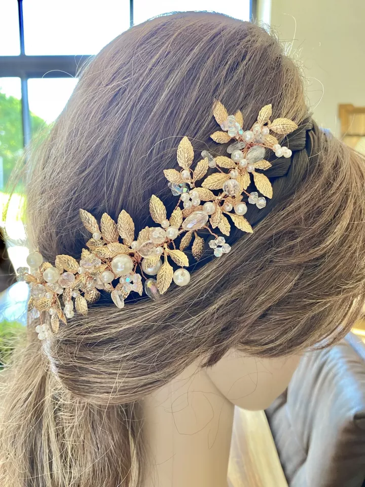 Ornement de Cheveux avec Cristaux Swarovski - Feuillage d’Or