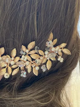 Ornement de Cheveux avec Cristaux Swarovski - Feuillage d’Or