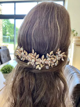 Ornement de Cheveux avec Cristaux Swarovski - Feuillage d’Or