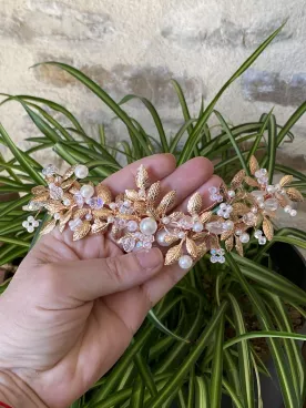 Ornement de Cheveux avec Cristaux Swarovski - Feuillage d’Or